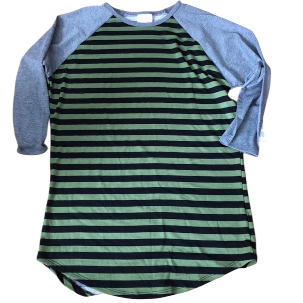 LuLaRoe Randy Shirt Size small Black and green striped with gray sleeves